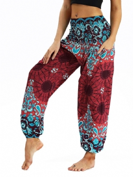 Tryck Blommig Lös Yoga Elastiska Midja Byxor