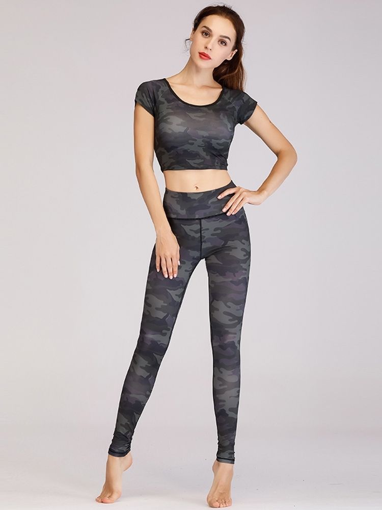 Yogasportset I Polyester Med Kort Ärm