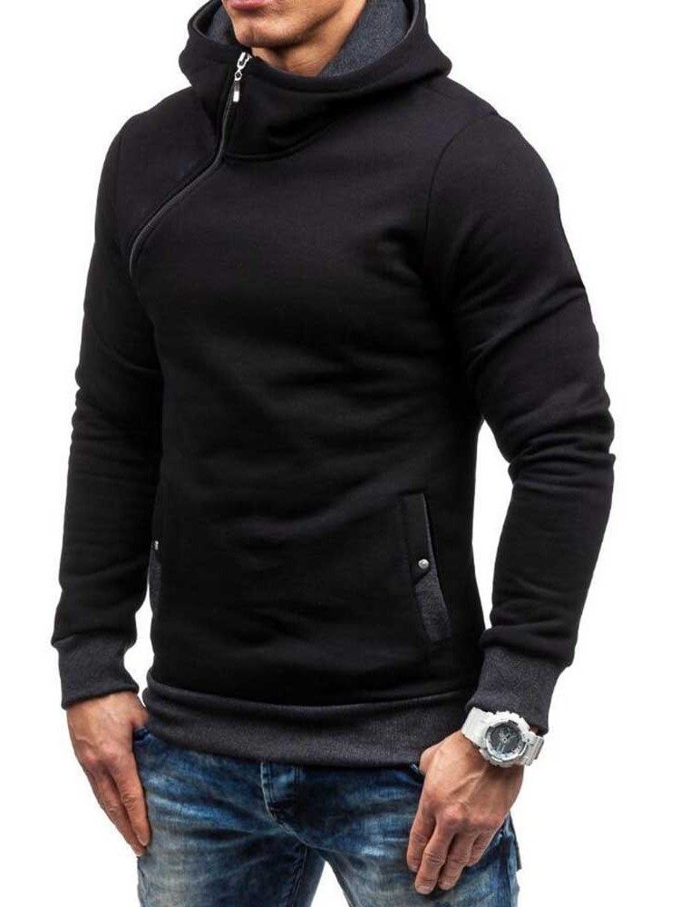 Artificiell Fleece Färgblock Dragkedja Stil Herrhuvtröjor