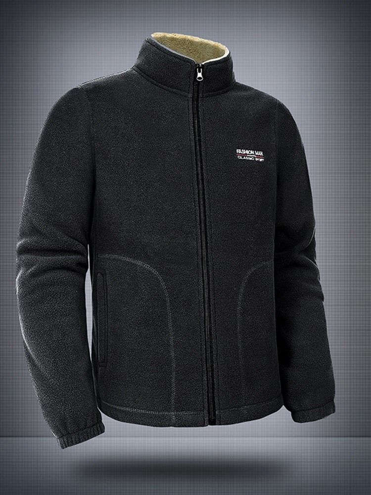 Cardigan Letter Fleece Huvtröjor Med Dragkedja För Vinter