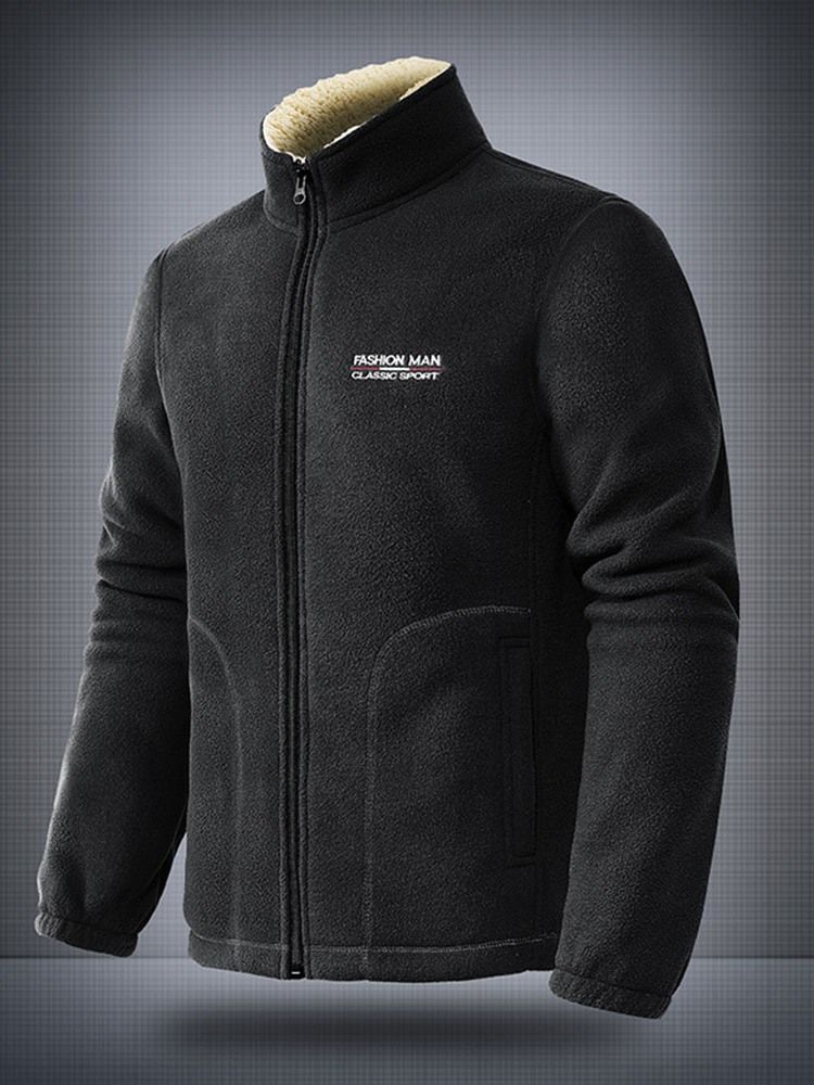 Cardigan Letter Fleece Huvtröjor Med Dragkedja För Vinter