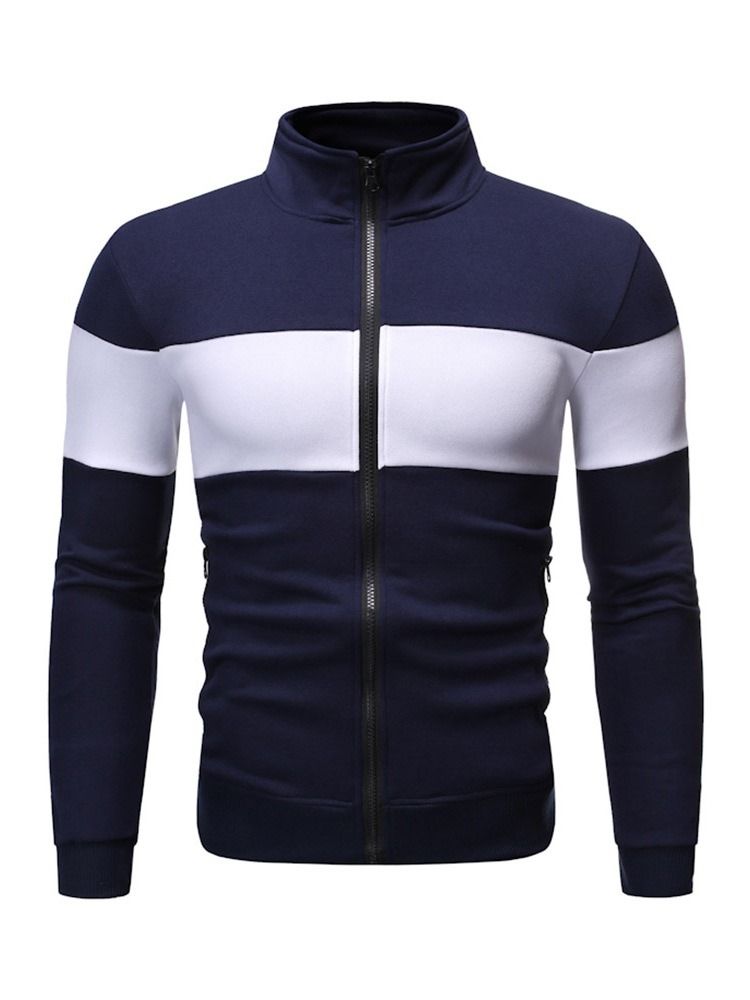 Cardigan Regular Color Block Hoodies Med Stativkrage För Män