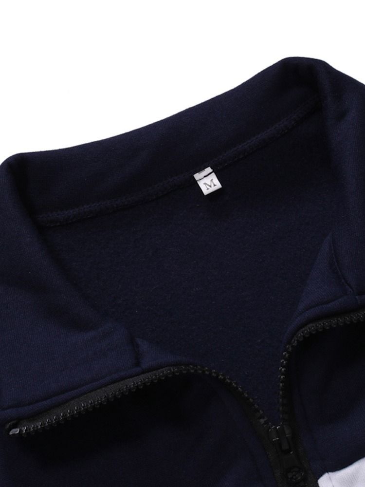 Cardigan Regular Color Block Hoodies Med Stativkrage För Män