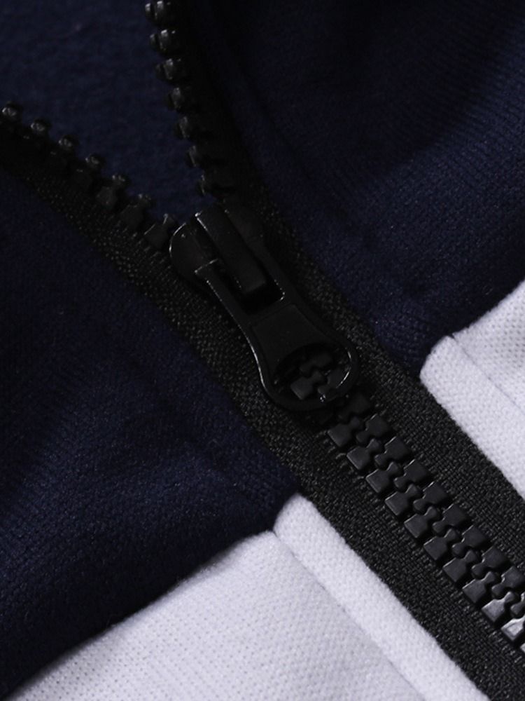 Cardigan Regular Color Block Hoodies Med Stativkrage För Män