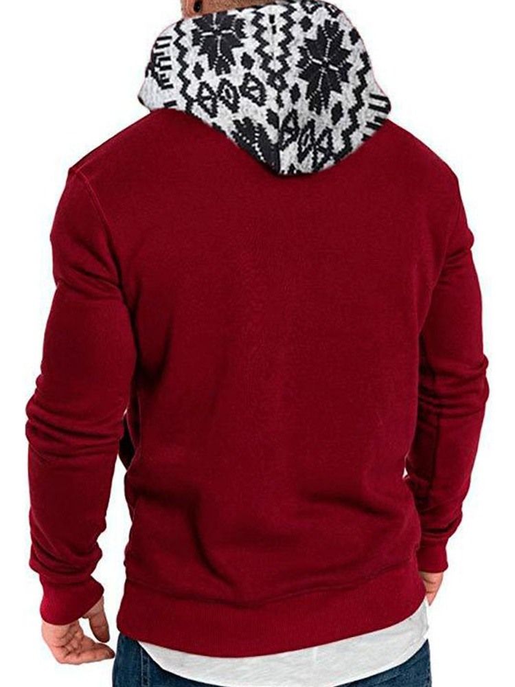 Color Block Pullover Tjock Lösa Luvtröjor Herr