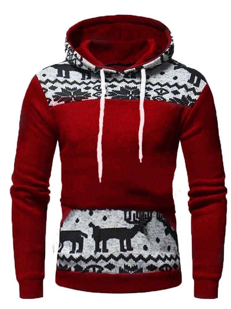 Color Block Pullover Tjock Lösa Luvtröjor Herr