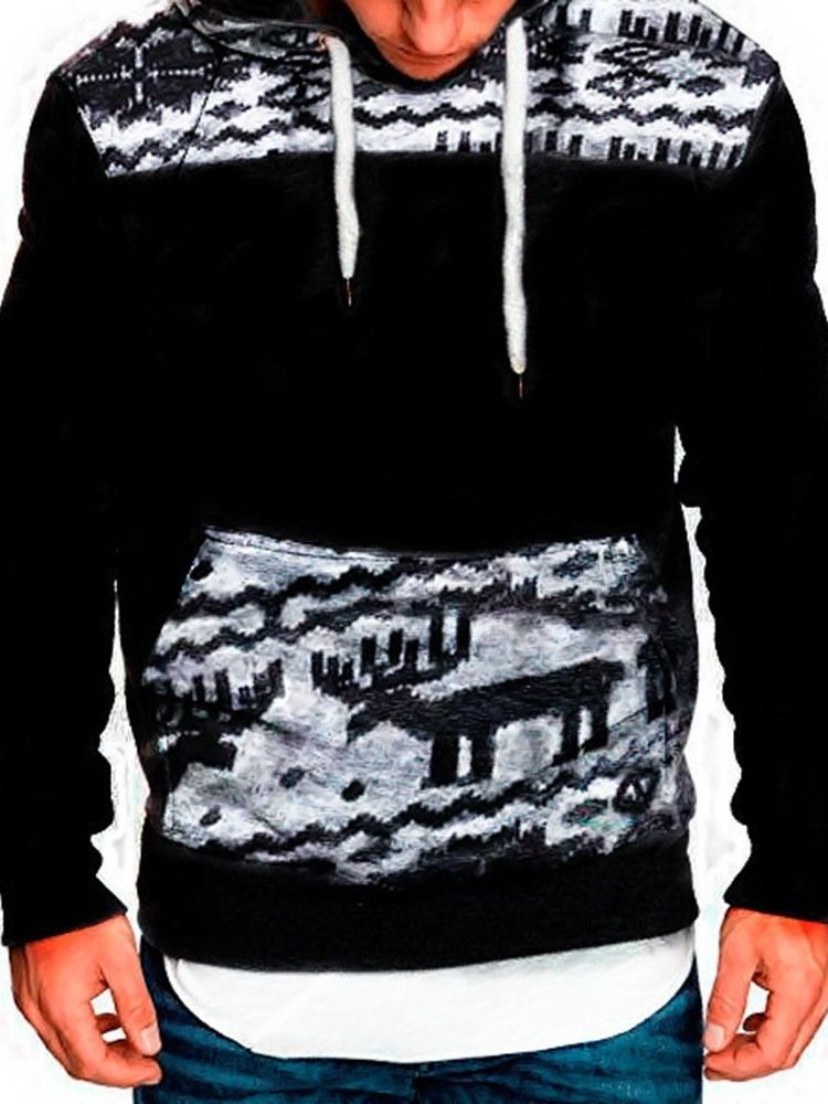 Color Block Pullover Tjock Lösa Luvtröjor Herr