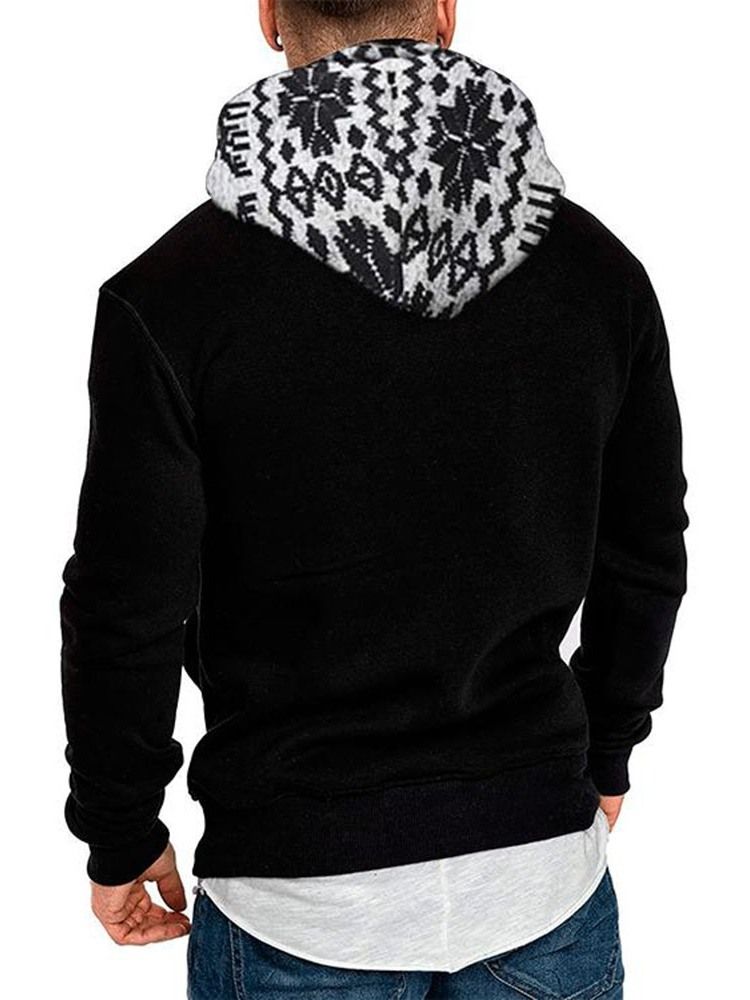 Color Block Pullover Tjock Lösa Luvtröjor Herr