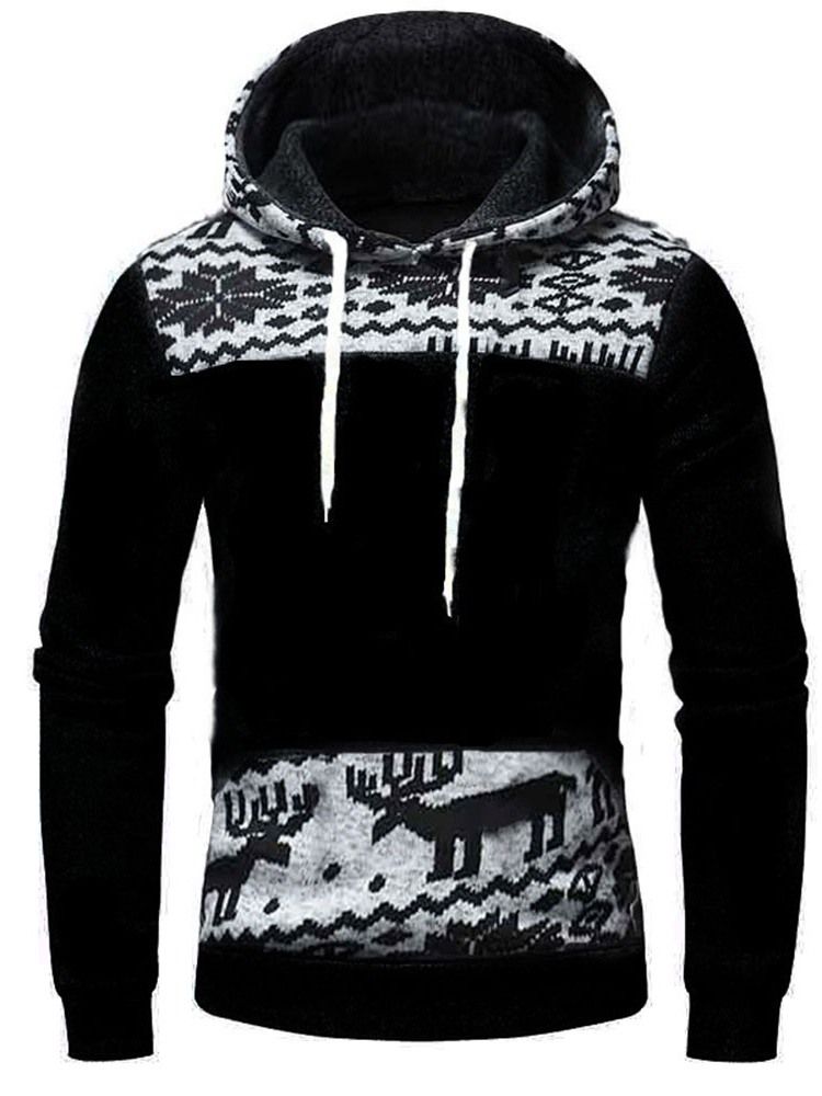 Color Block Pullover Tjock Lösa Luvtröjor Herr
