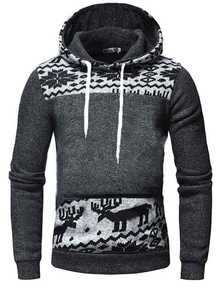 Color Block Pullover Tjock Lösa Luvtröjor Herr