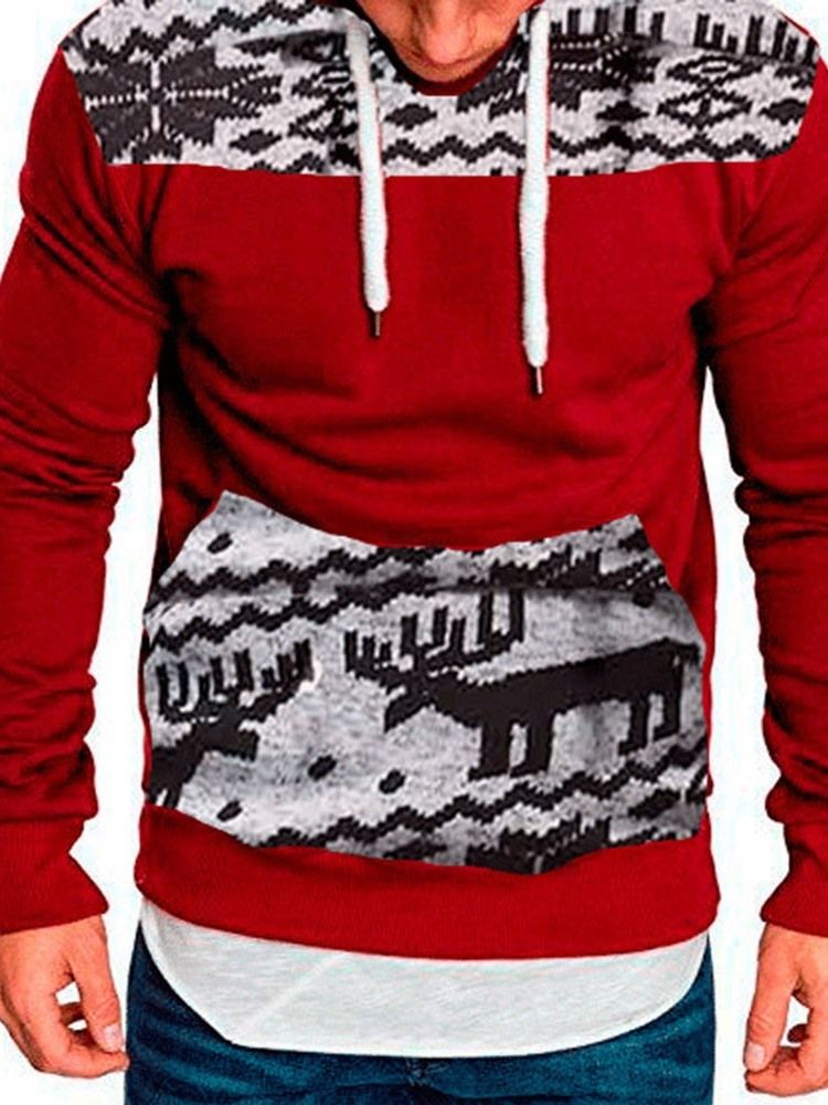 Color Block Pullover Tjock Lösa Luvtröjor Herr