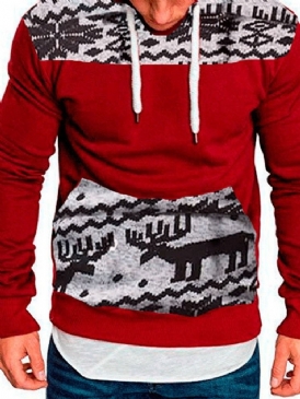 Color Block Pullover Tjock Lösa Luvtröjor Herr