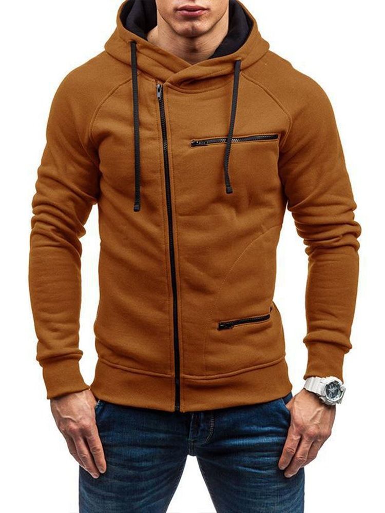 Dragkedja Cardigan Plain Slim Huvtröjor