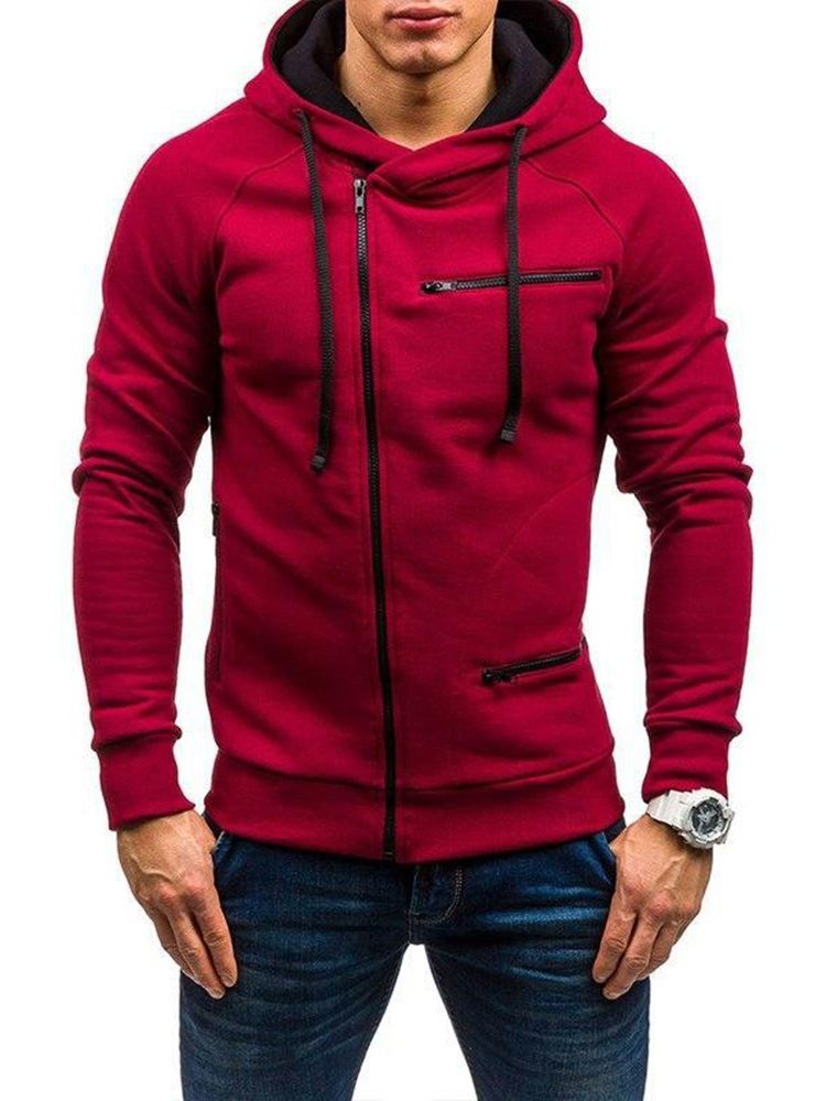 Dragkedja Cardigan Plain Slim Huvtröjor