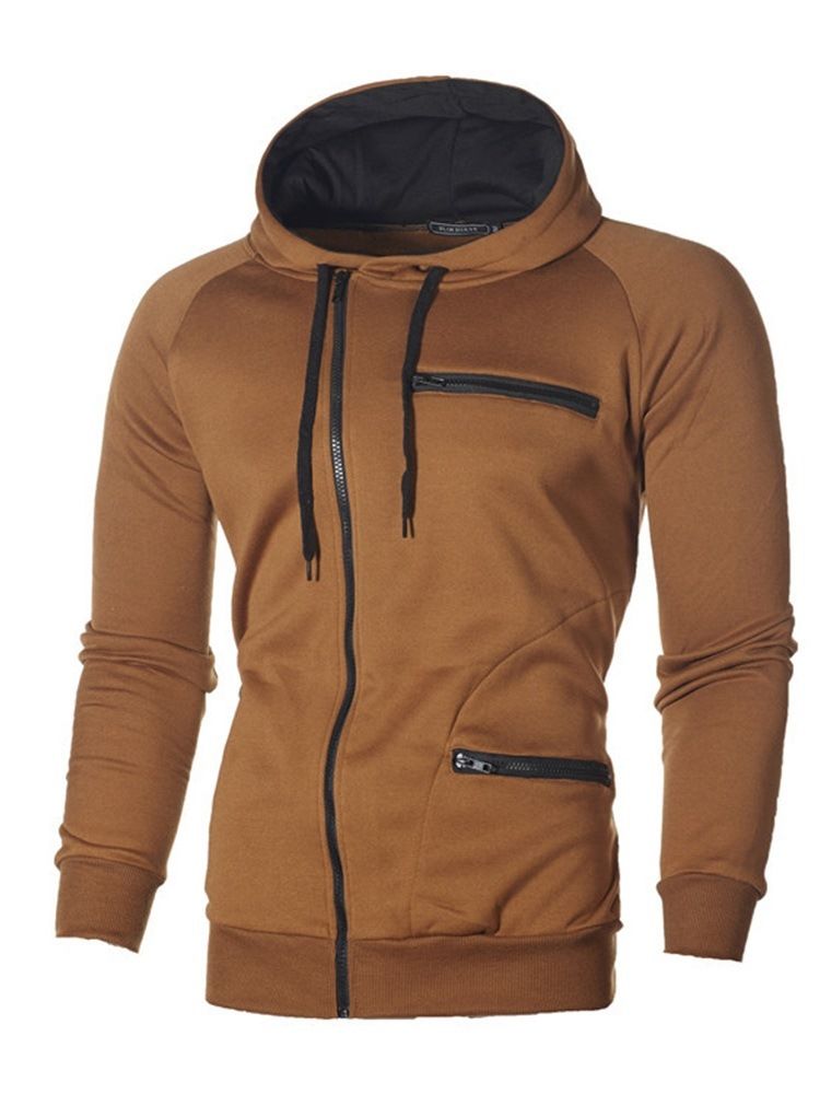 Dragkedja Cardigan Plain Slim Huvtröjor