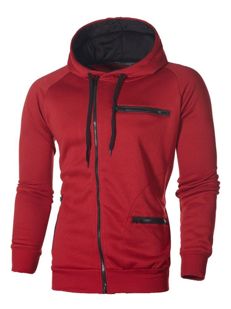 Dragkedja Cardigan Plain Slim Huvtröjor