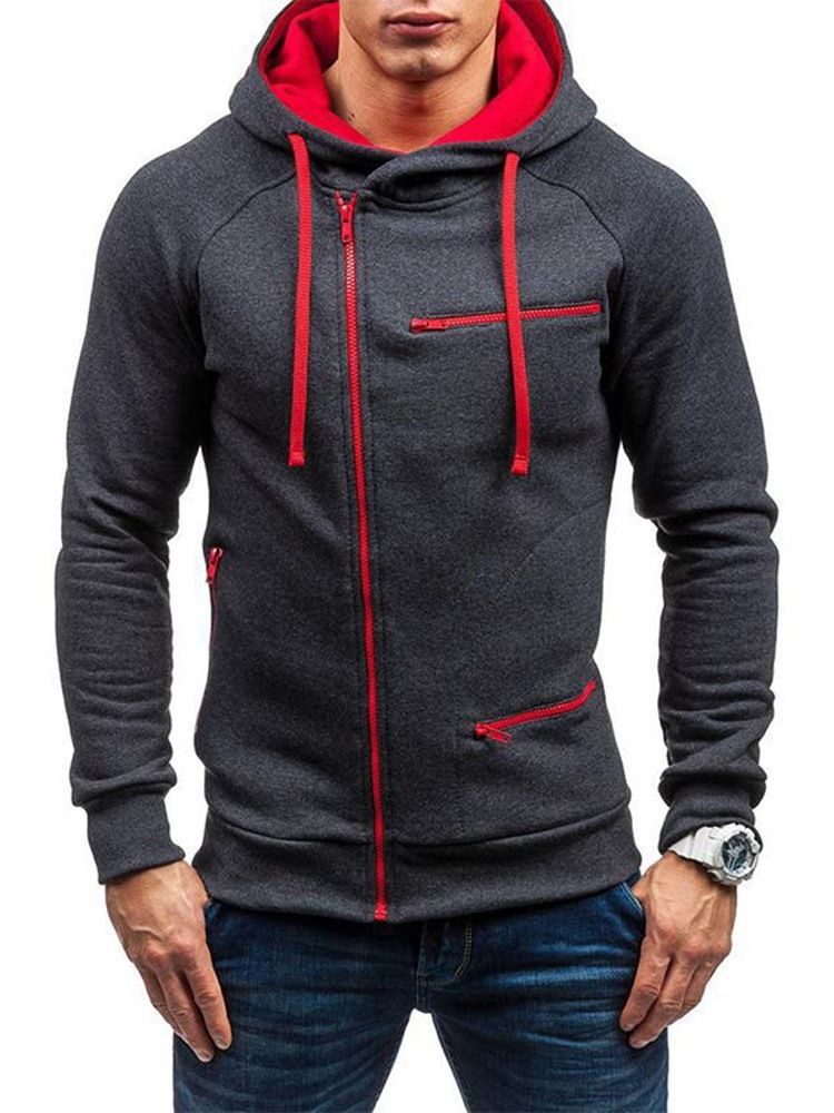 Dragkedja Cardigan Plain Slim Huvtröjor