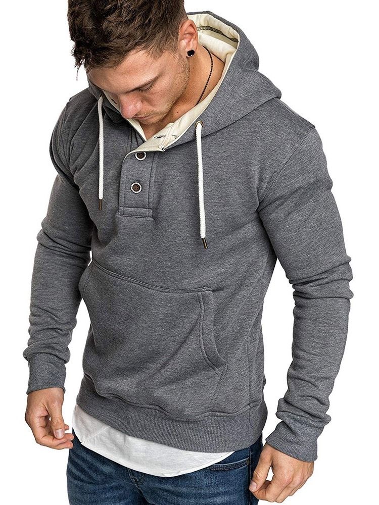 Enfärgad Fleece-Tröja För Män Casual Huvtröjor