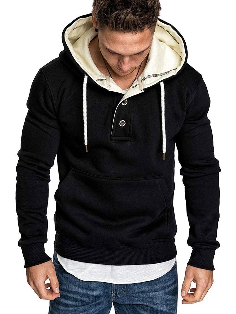 Enfärgad Fleece-Tröja För Män Casual Huvtröjor