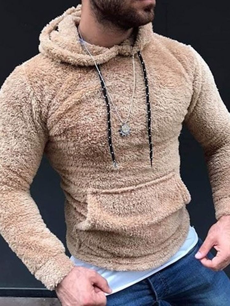 Enfärgad Pocket Pullover Pullover Huvtröjor För Män