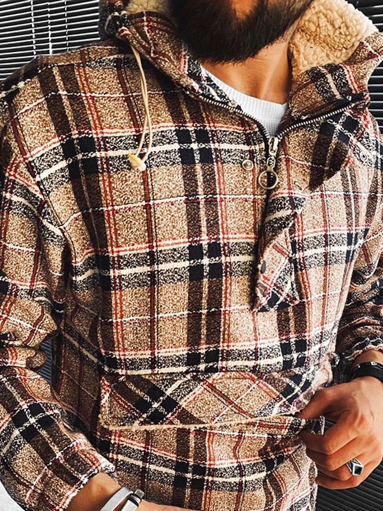 Fleece Rutig Pocket Loose Fall Hoodies