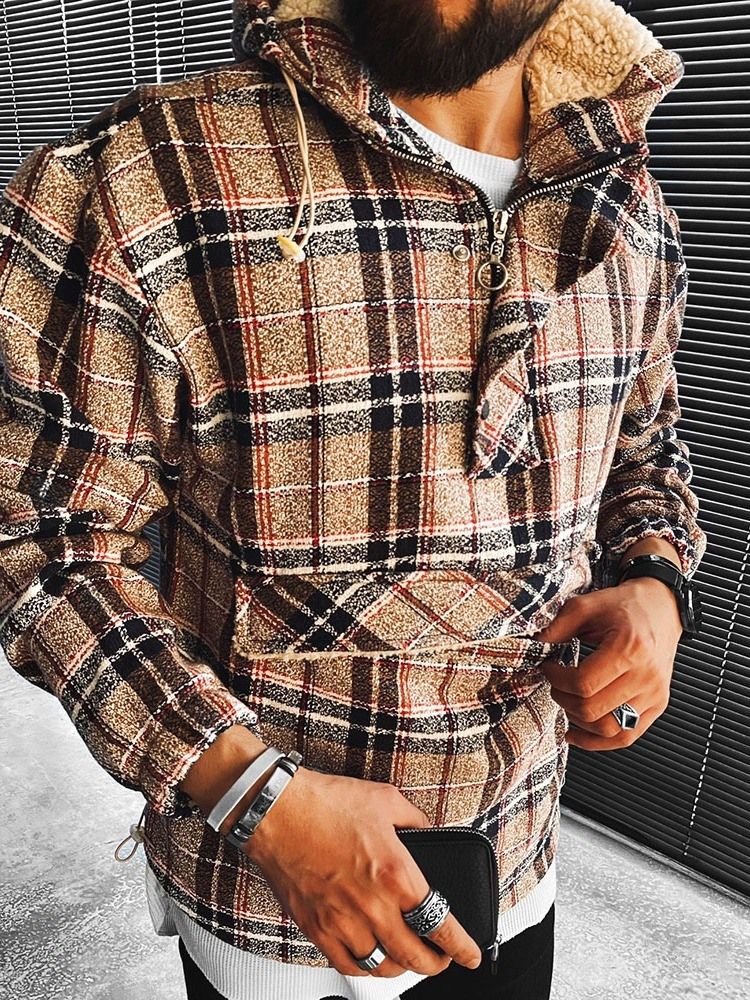 Fleece Rutig Pocket Loose Fall Hoodies