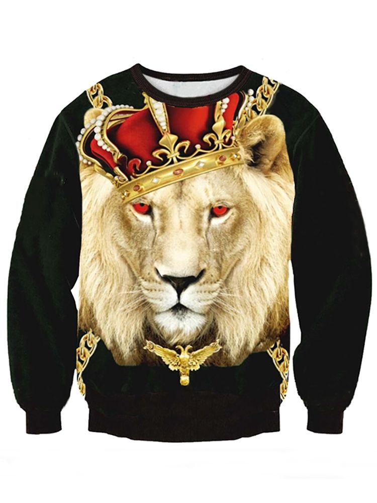 Herr 3D Lion Digital Print Pullover Lösa Hoodies