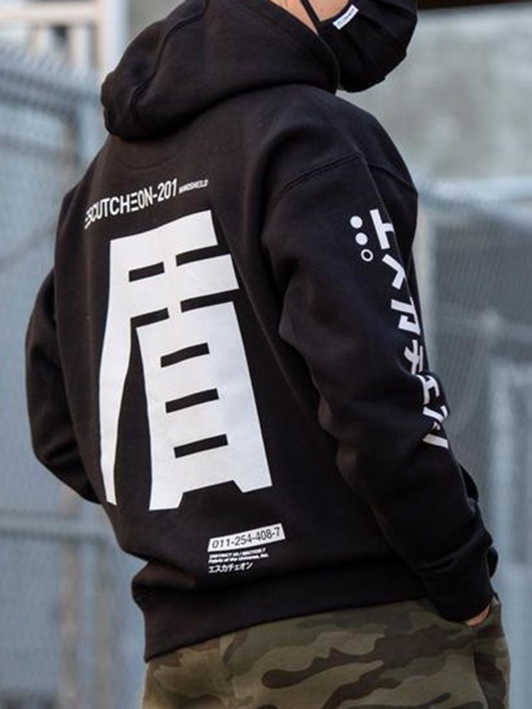 Letter Patchwork Pullover Hoodies Casual Hoodies