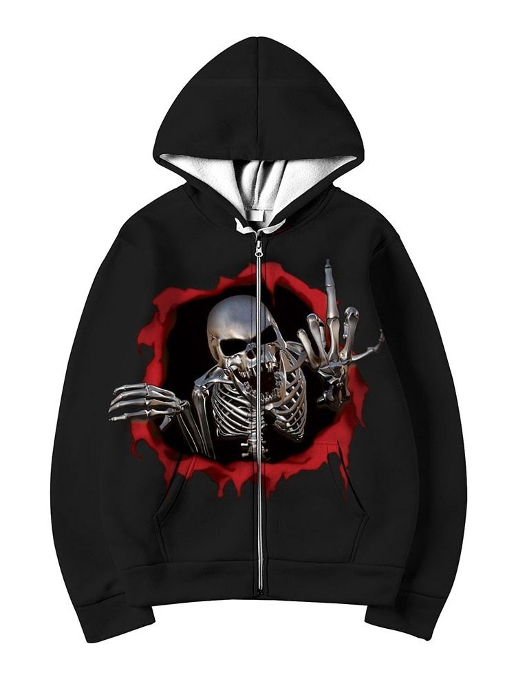 Pocket Skull Cardigan Fall European Hoodies