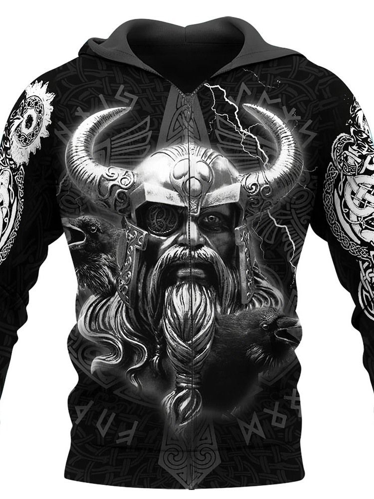 Print Cardigan Cartoon Raka Hoodies För Män