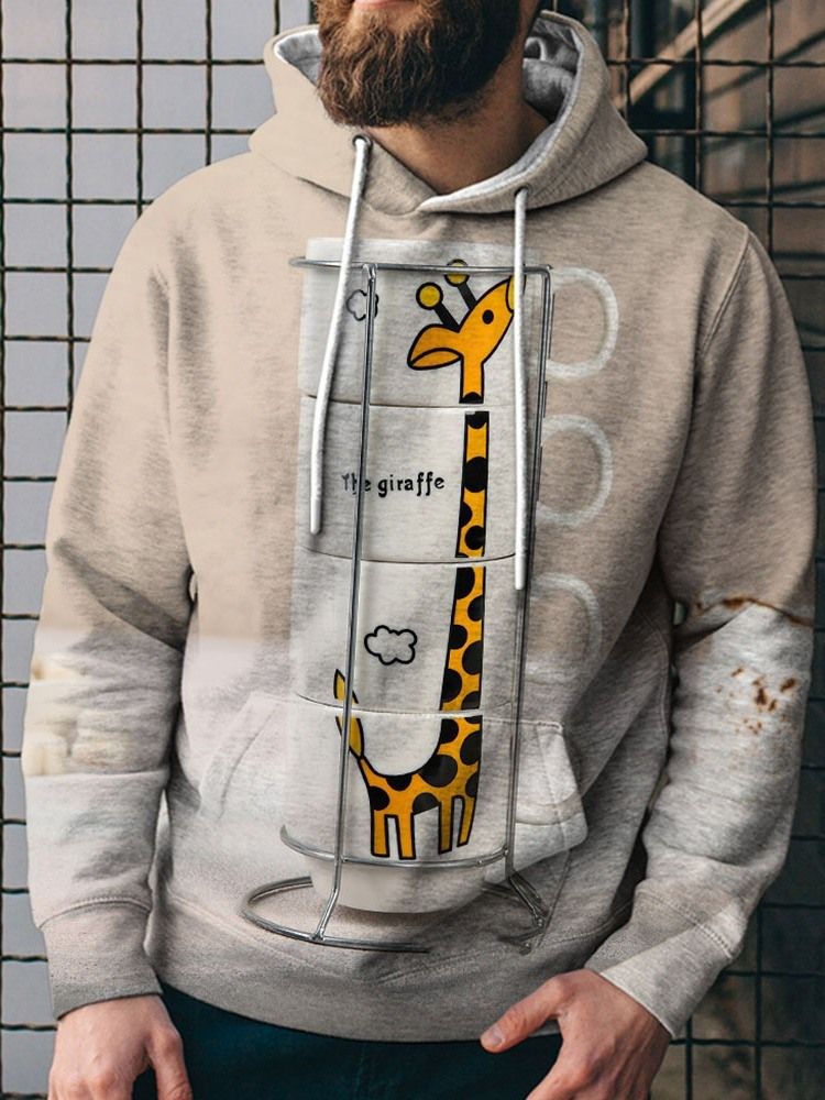 Print Pullover Lös Huvtröjor För Män