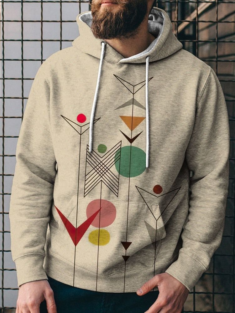 Print Pullover Lös Huvtröjor För Män