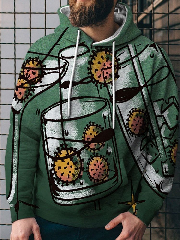Print Pullover Lös Huvtröjor För Män