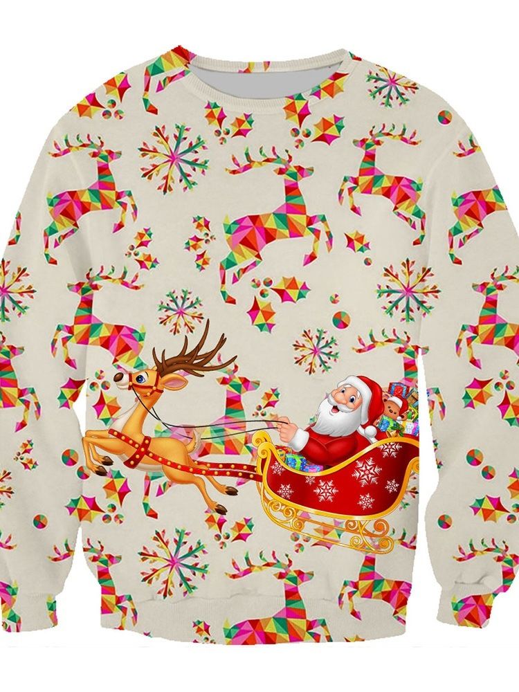 Print Pullover Rund Hals Lösa Hoodies