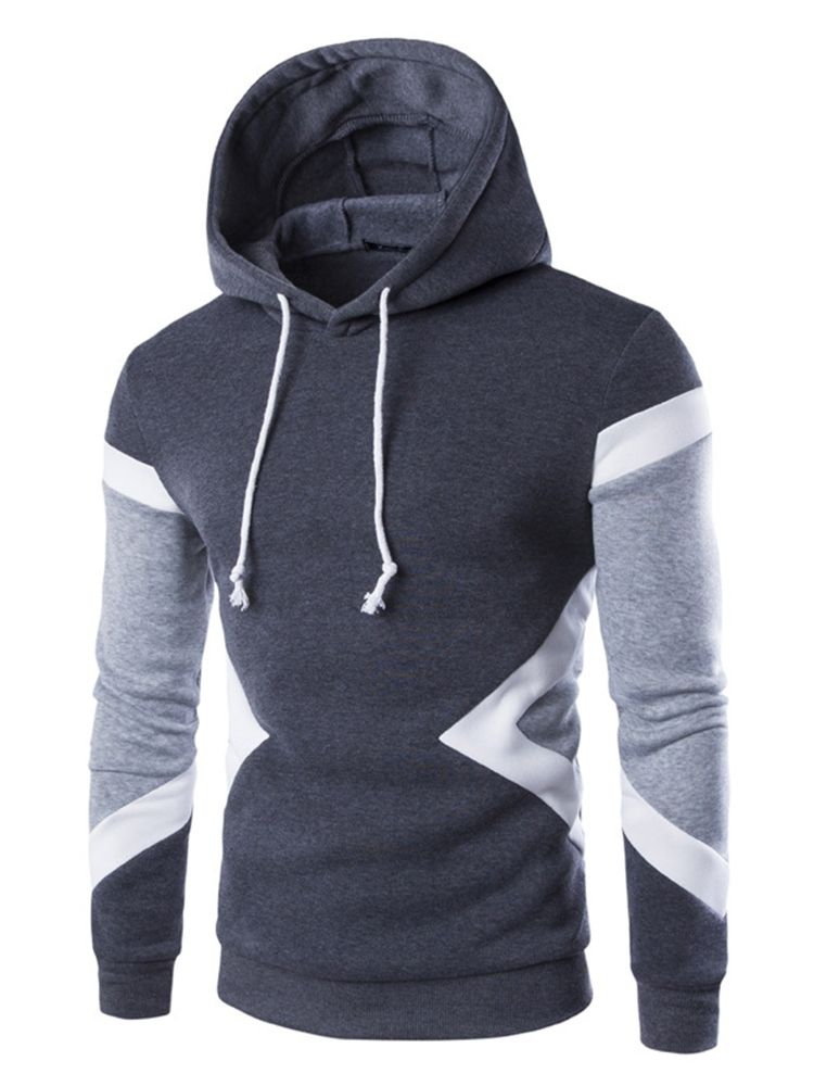 Pullover Color Block Patchwork Höst Slim Hoodies För Män