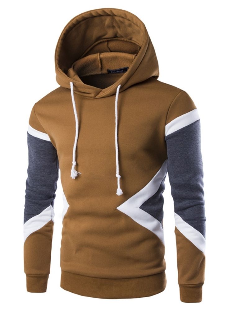 Pullover Color Block Patchwork Höst Slim Hoodies För Män
