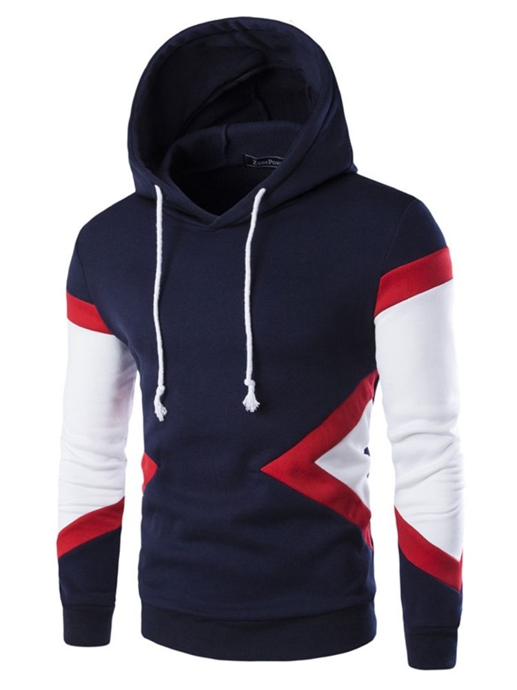 Pullover Color Block Patchwork Höst Slim Hoodies För Män