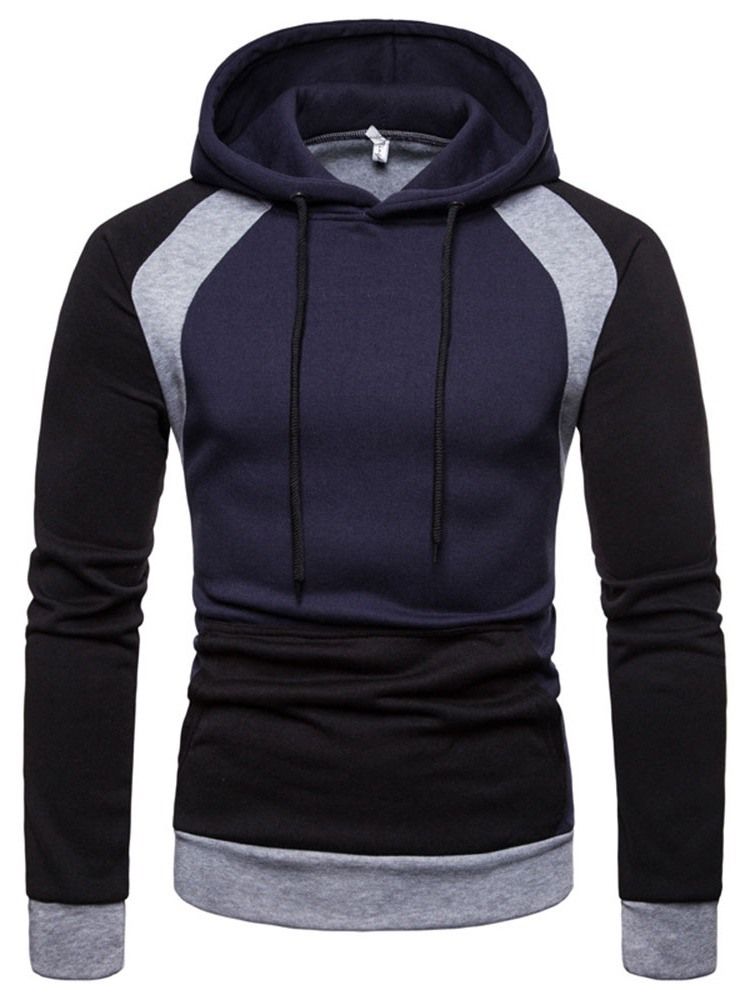 Pullover Color Block Pocket Hooded Slim Herrhuvtröjor