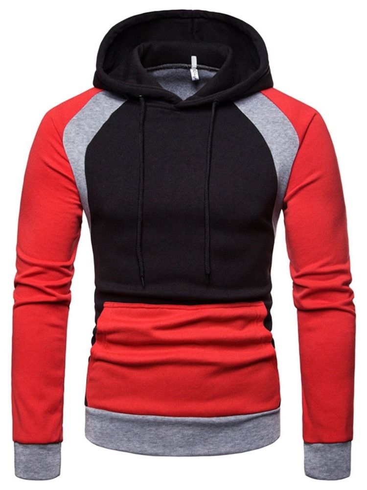 Pullover Color Block Pocket Hooded Slim Herrhuvtröjor