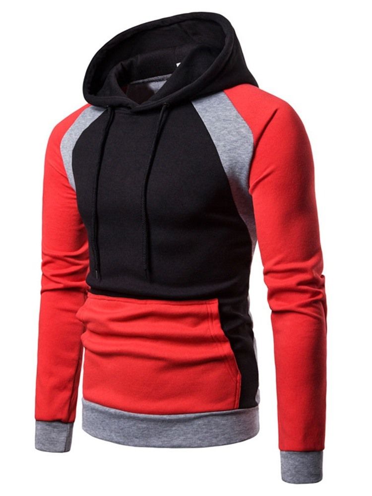 Pullover Color Block Pocket Hooded Slim Herrhuvtröjor