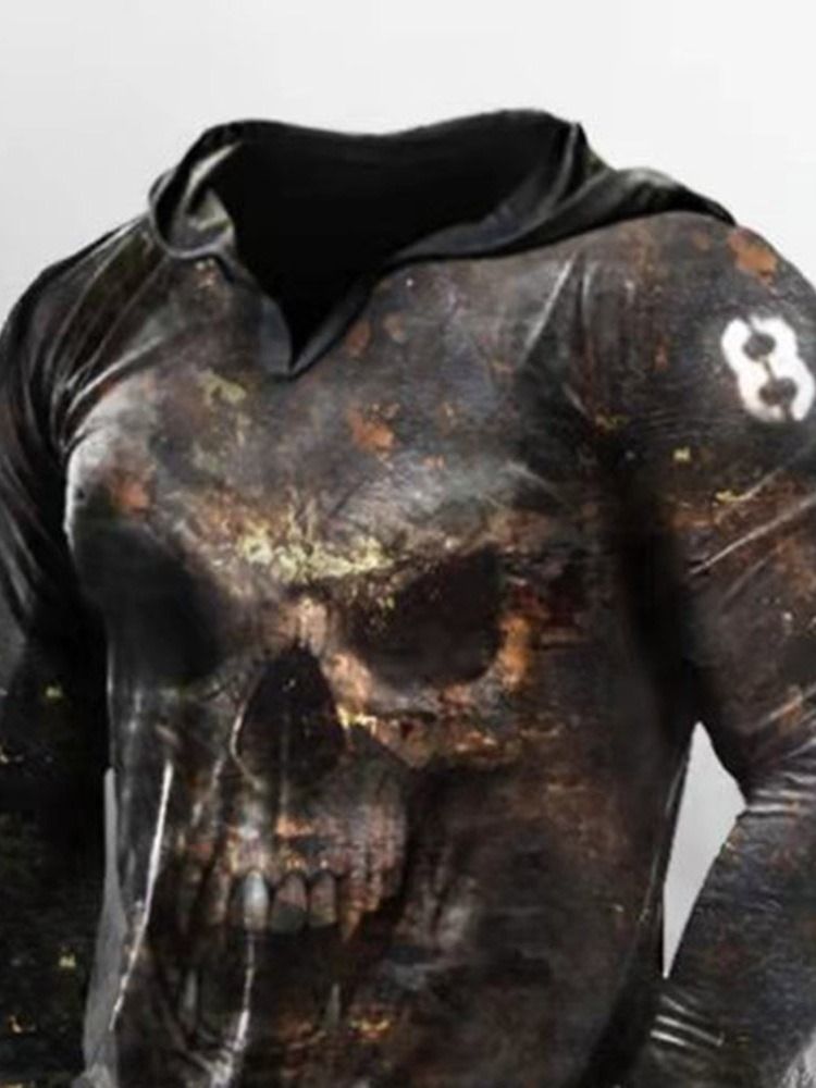 Skull Print Pullover Slim Pullover Hoodies