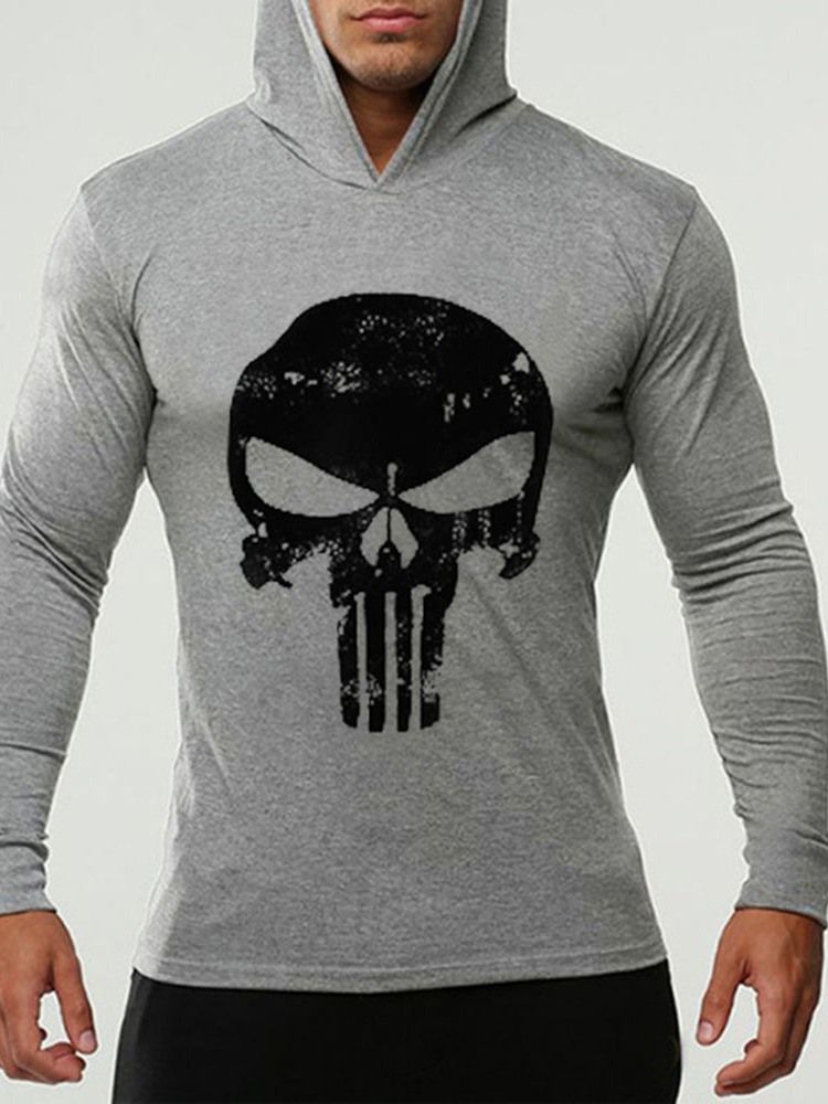 Tryck Tunn Skull Slim Pullover För Män