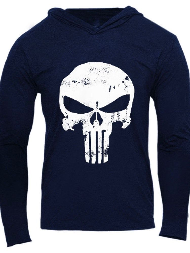 Tryck Tunn Skull Slim Pullover För Män