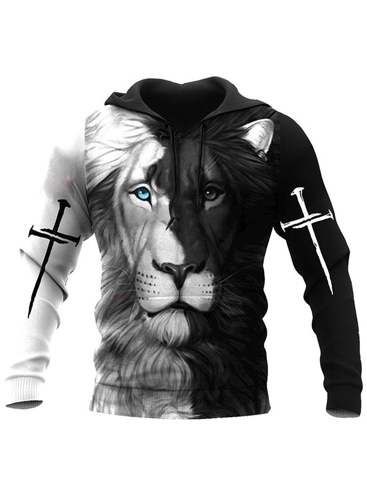 Viking Style Print Pullover Lion Slim Pullover Hoodies