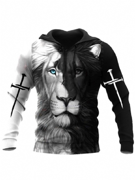 Viking Style Print Pullover Lion Slim Pullover Hoodies