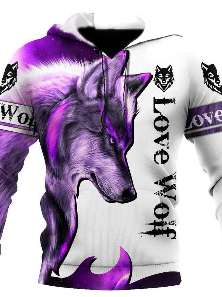 Wolf Print Pullover Slim Pullover Hoodies