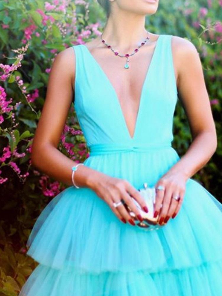Ärmlös Falbala Golvlång High Waist Fashion Maxiklänning