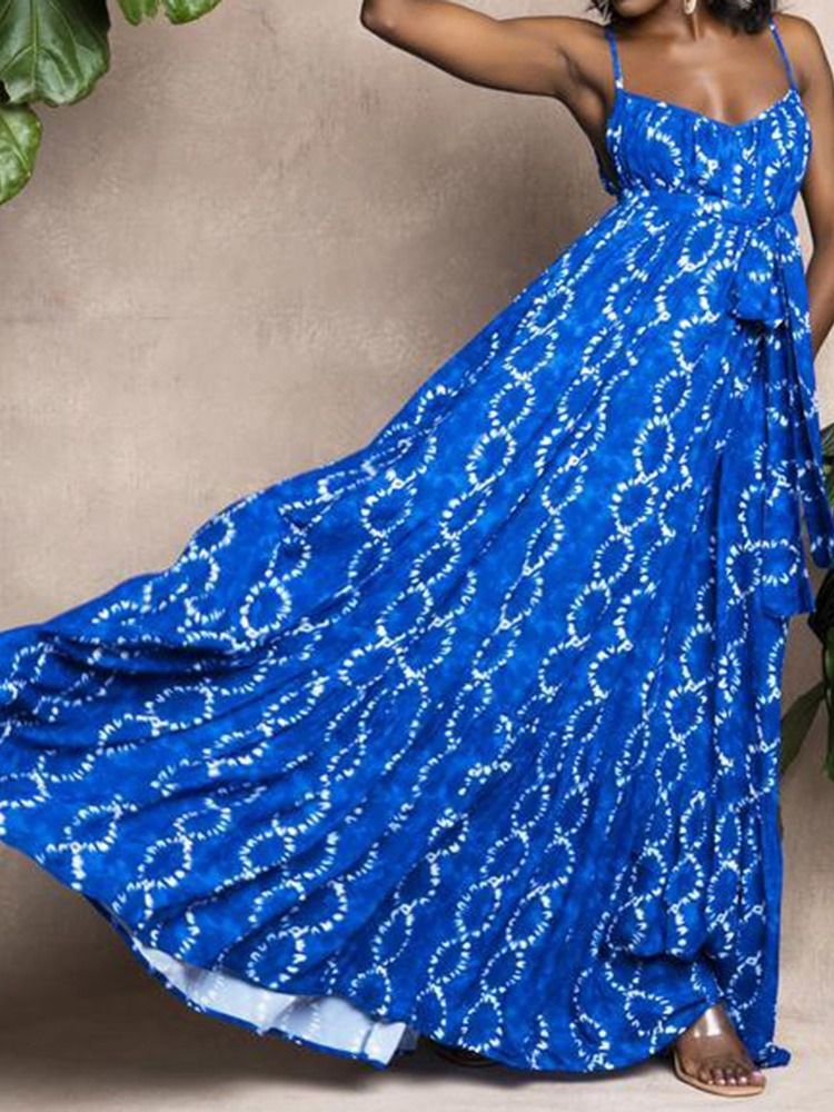 Ärmlös Patchwork Golvlång Casual Spaghetti Strap Maxiklänning Plus Size
