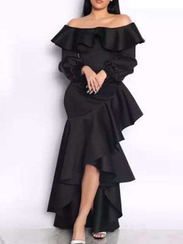 Asymmetrisk Off Shoulder Golvlång Asymmetrisk Western Maxiklänning