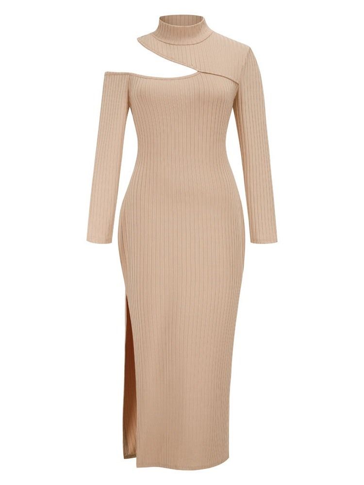 Asymmetrisk Turtleneck Långärmad Vanlig Höst Maxiklänning
